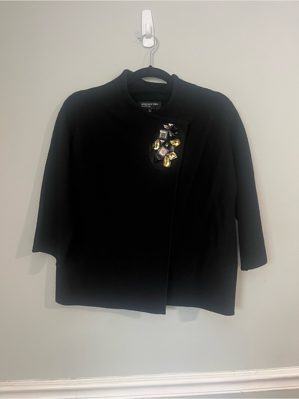 Jones New York Black Short Blazer with Jewel Cluster